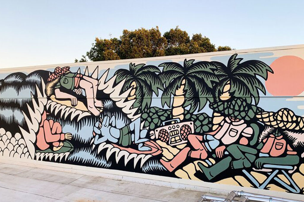 A mural of DJ Javier's art work.