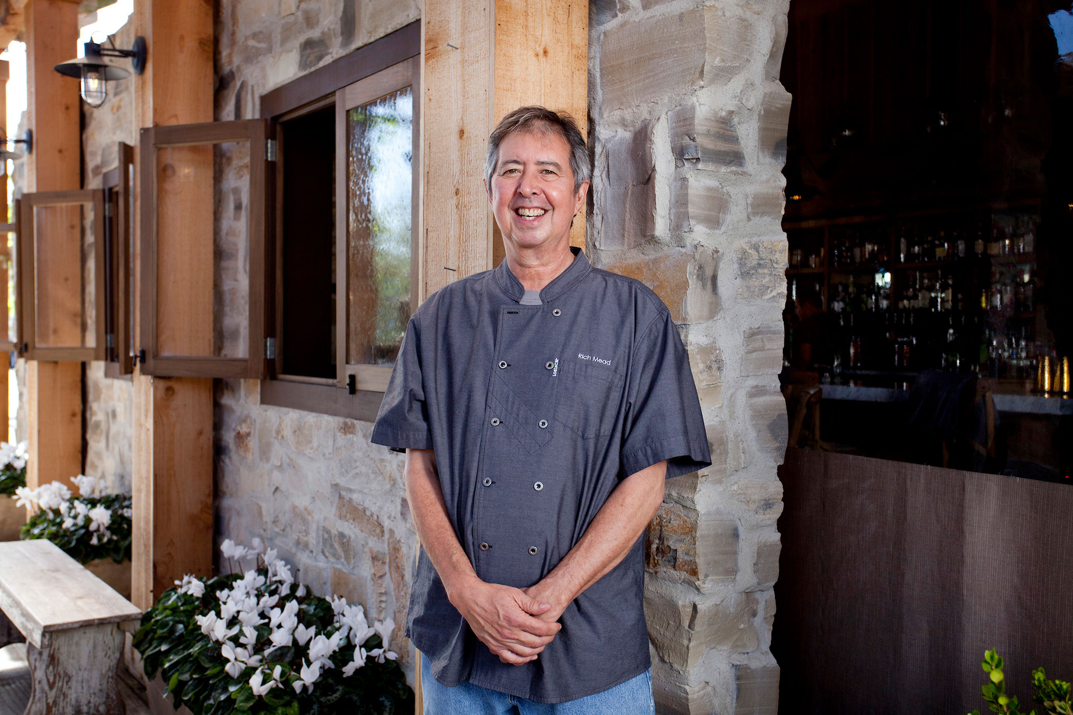 Chef Rich Mead in front of Roger's Gardens Restaurant